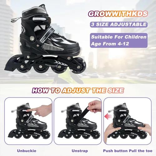 Miniatura 5 de Patines en línea ajustables para niños y niñas de 4 a 16 años, todas las 8 ruedas de los patines en línea se iluminan, patines en línea para niños
