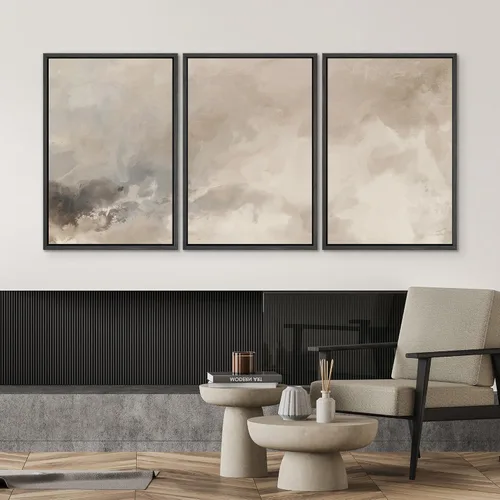 Miniatura 60 de SIGNWIN Lienzo enmarcado para pared, arte con pinceladas de flujo neutro en tonos beige abstractos, ilustraciones, arte moderno, decorativo