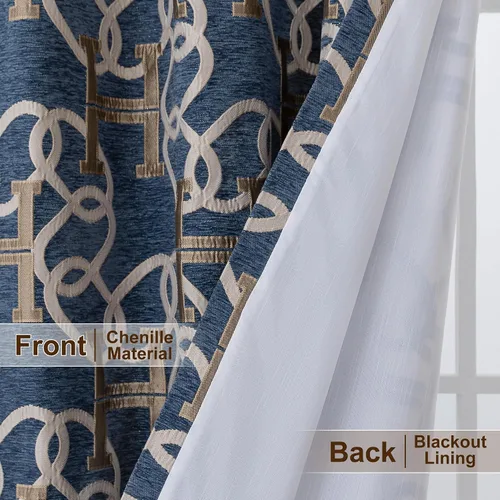 Miniatura 4 de Cortinas opacas modernas de letra H para sala de estar, cortina de ventana de lujo con patrón de cadena de chenilla, jacquard de 84 pulgadas