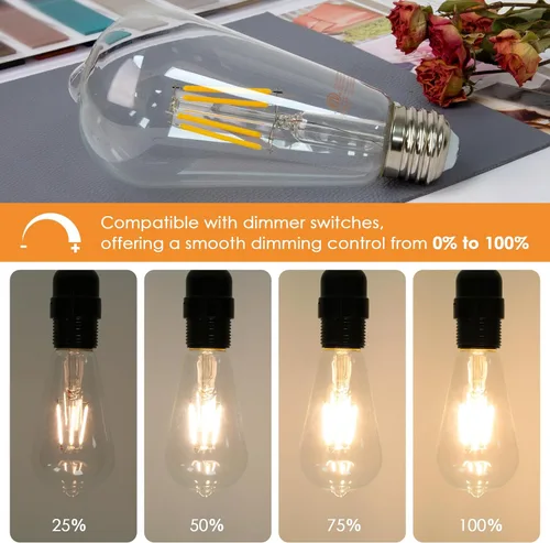 Miniatura 3 de Bombillas LED Edison regulables de 4 W (equivalente a 40 vatios), 400 lúmenes, blanco suave de 3000 K, bombillas LED con base ST64 E26, bombilla