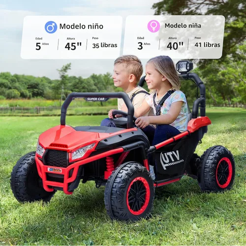 Miniatura 2 de Hikiddo Vehículo UTV de 2 plazas, auto de juguete para niños grandes con control remoto, 2WD/4WD conmutable, 4 motores de 200 W, rojo oscuro