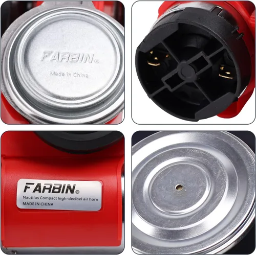 Miniatura 3 de FARBIN Bocina de Tren para Camión 12v 150db Bocina de Coche Fuerte Bocina de Aire de Caracol con Bomba de Aire para camión coche barco furgoneta Rojo