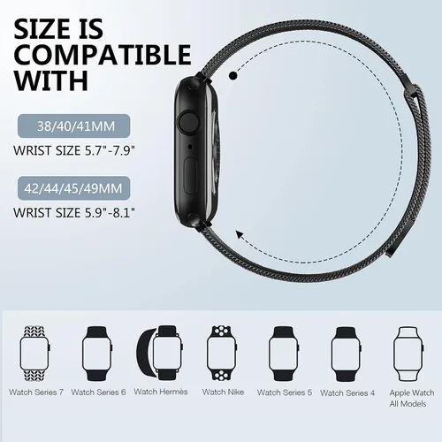 Miniatura 5 de Zedoli Correa de Metal Compatible con Apple Watch de 1.57/1.50/1.61/1.77/1.73/1.65/1.75 pulgadas para Mujeres y Hombres, Pulseras de Malla de Malla