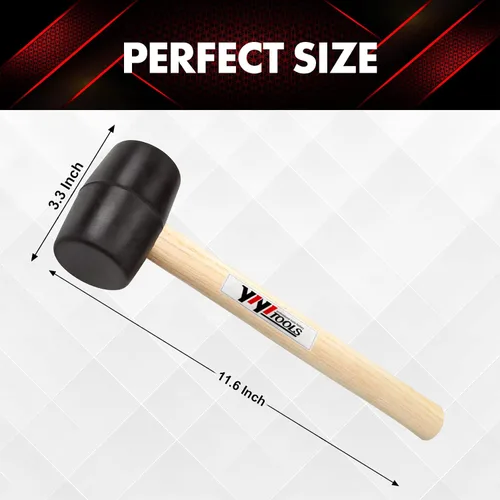 Miniatura 2 de YIYITOOLS YY-2-005 Mazo de goma con mango de madera–8 onzas, negro