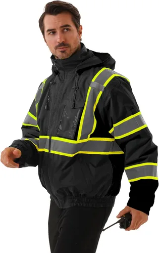Chaqueta de seguridad DPSAFETY, Parka reflectante de alta visibilidad, Chaqueta bomber de alta visibilidad con bolsillos y cremallera, Oscuro,