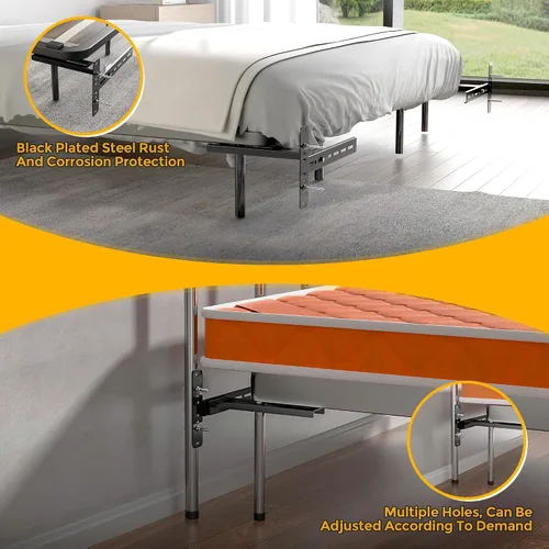 Miniatura 5 de Paquete de 2 soportes de cabecera de acero sólido para marco de cama de metal, soportes de cama ajustables para cabecero con kit de extensión