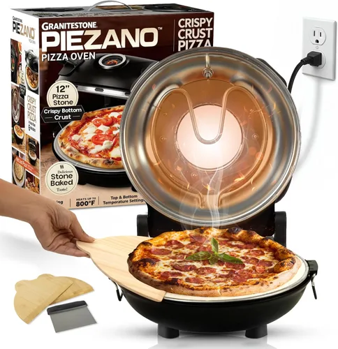 Horno de Pizza de Superficie PIEZANO de Costra Crujiente por Granitestone – Horno Eléctrico de Pizza de 12 Pulgadas para Superficie Interior con