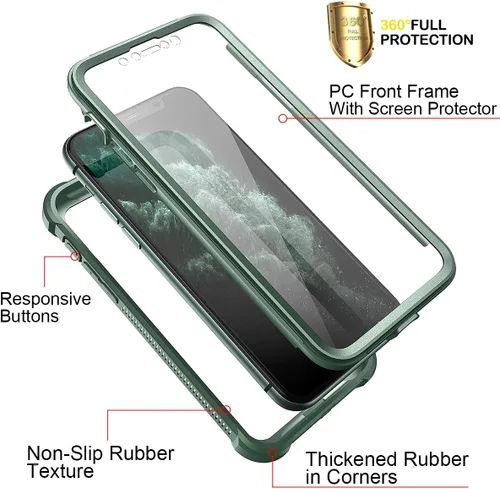 Miniatura 3 de Dexnor Funda para iPhone 11 Pro con protector de pantalla, transparente, resistente, de cuerpo completo, a prueba de golpes, parte trasera dura