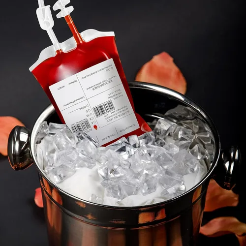 Miniatura 7 de MGparty Paquete de 50 bolsas de sangre de Halloween IV, bolsas reutilizables para bebidas, recipientes de jugo para Halloween, decoración de fiesta