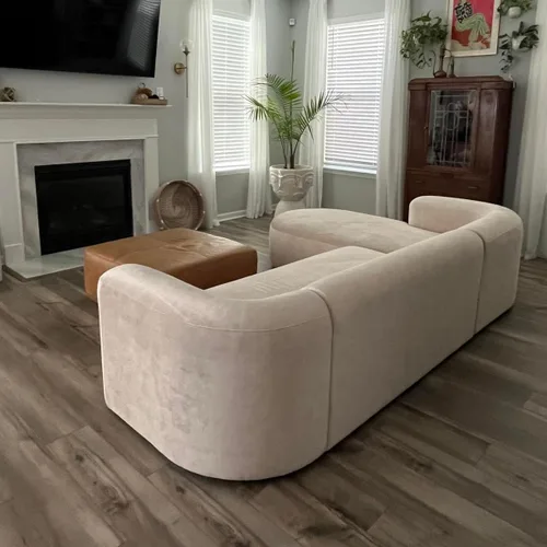Miniatura 6 de Acanva Sofá de terciopelo moderno de lujo con respaldo curvado ajustado, estilo minimalista, sofá cómodo para sala de estar, apartamento, seccional