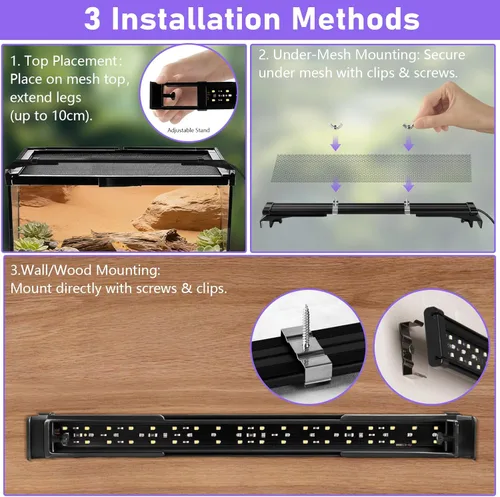 Miniatura 7 de Lámpara LED UVA UVB para reptiles, 12.0/10.0/5.0 UVB para reptiles de dragón barbudo, con 4 modos UV, atenuación de 10 niveles 6500K y temporizador