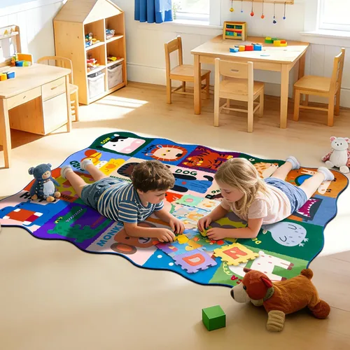 Miniatura 8 de Alfombras infantiles para sala de juegos, 3 x 5 pies, alfombra de área ultra antideslizante, alfombra de juego lavable, bonita alfombra de animales