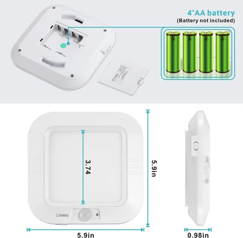 Miniatura 5 de LINEWAY Luz de techo con sensor de movimiento - Luz LED activada por movimiento para interiores, 6000K, 180LM, funciona con batería para armario