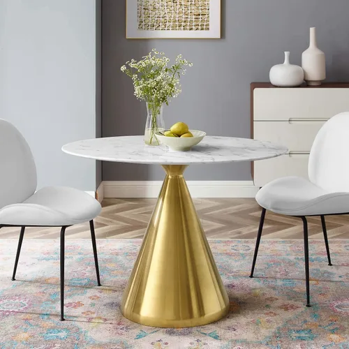 Miniatura 14 de Modway Tupelo - Mesa de comedor cuadrada de 28 pulgadas, color dorado y blanco