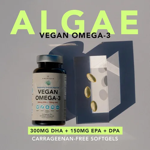 Miniatura 2 de AMANDEAN Suplemento vegano de Omega 3. Alternativa de aceite de pescado de primera calidad. Algas DHA y EPA. Cápsulas blandas sin carragenina.