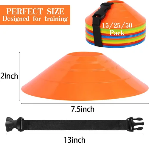 Miniatura 2 de Paquete de 15/25/30/50 conos de fútbol con bolsa de malla y correa-conos de fútbol para entrenamiento deportivo, fútbol, baloncesto, ejercicios