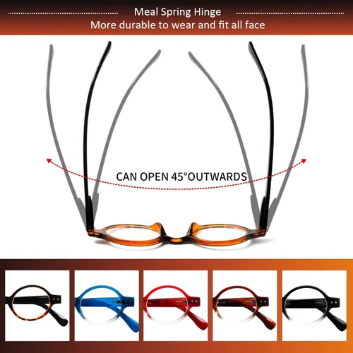 Miniatura 4 de Joschoo - Paquete de 5 gafas de lectura retro redondas, mini y pequeñas, cómodas para mujeres y hombres (5 mix-2, 1.0)