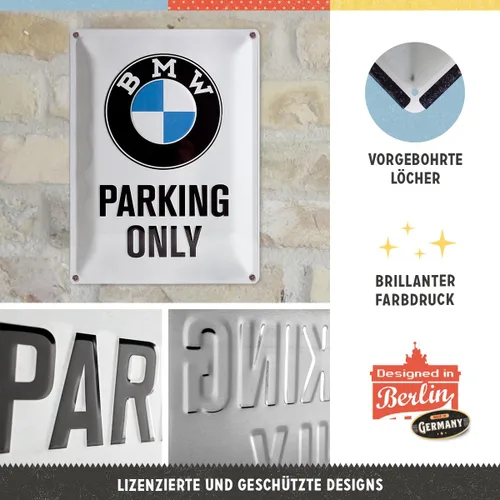 Miniatura 3 de Nostalgic-Art Letrero de lata retro, 11.8 x 15.7 pulgadas, producto oficial (OLP), BMW Parking Only White – Idea de regalo para los fanáticos
