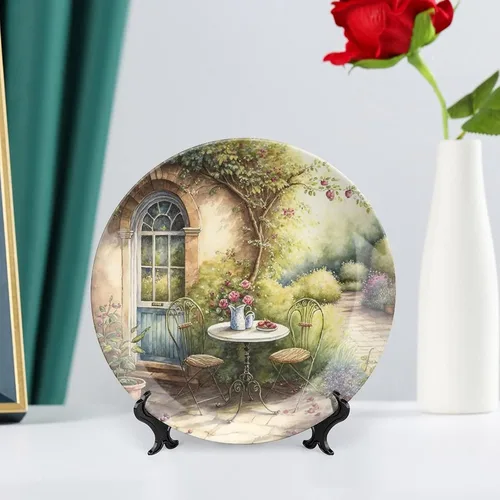 Miniatura 6 de Plato decorativo, acuarela italiana de jardín, placa de exhibición, decoración artística, pintura para el hogar, oficina, fiesta, cena, mesa