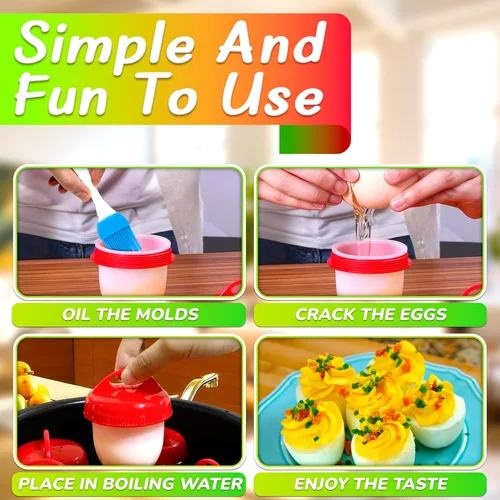 Miniatura 5 de Olla para huevos duros (juego de 6) – Molde de silicona para huevos duros en 10 – 15 minutos, juego de cápsulas para cocinar escalfadas sin cáscara