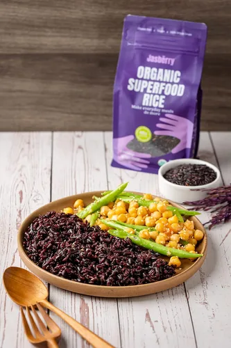 Miniatura 5 de Jasberry - Arroz orgánico superalimentario, arroz morado de grano entero suave y aromático, alto en antioxidantes, sin OMG, sin gluten, fácil