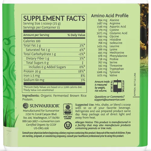 Miniatura 2 de Sunwarrior - Proteína en polvo de arroz integral con Bcaa y aminoácidos, batido de proteína de arroz integral cruda, libre de gluten, baja