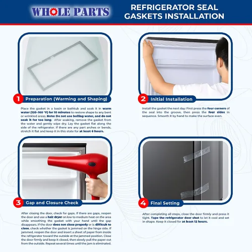 Miniatura 4 de Junta de puerta negra para congelador y refrigerador (tira magnética en el interior) – Parte # WPW10436250 – Compatible con modelos seleccionados