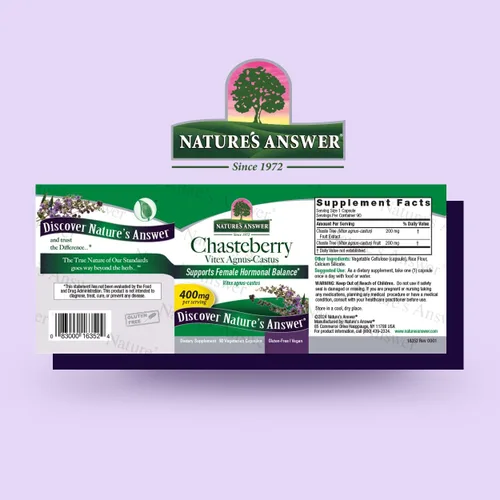 Miniatura 2 de Nature's Answer Chasteberry Vitex Agnus Castus 400 mg, 90 cápsulas - Vegetariano, vegano, sin gluten, sin OMG, Kosher - Promueve el equilibrio