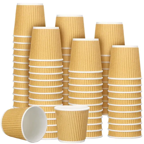Miniatura 10 de Yaomiao 200 tazas de café expreso desechables de 4 onzas, con aislamiento de papel corrugado ondulado, para fiestas, bebidas frías, té y bebidas