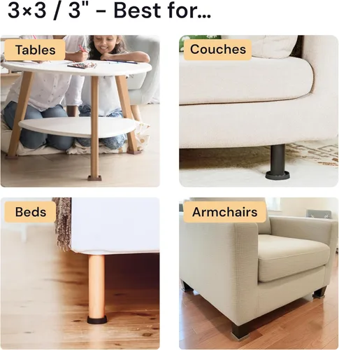 Miniatura 4 de CasterMaster Almohadillas antideslizantes para muebles de 3 pulgadas, protectores de piso de goma para patas de sillas para madera dura, tazas