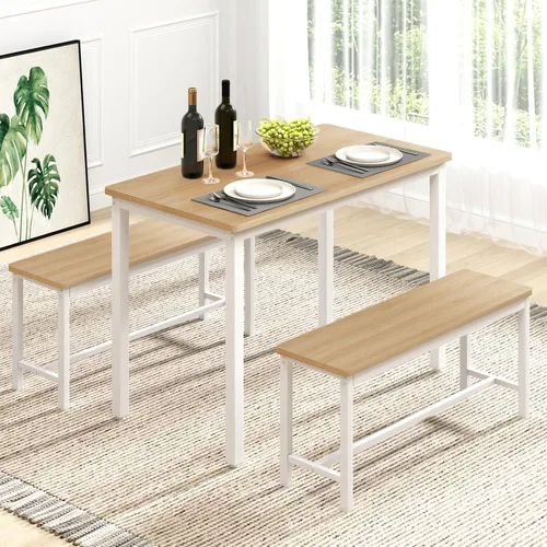 Miniatura 11 de Rovibek Juego de mesa de comedor para 4, mesa de cocina moderna que ahorra espacio con 2 bancos tapizados y pies ajustables, mesa de desayuno