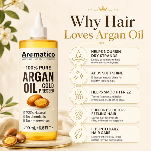 Miniatura 4 de Aromatico 100% Pure Argan Oil 7 fl oz – Lightweight, Non-Greasy Hair & Skin Oil for Smooth, Shiny Hair & Deep Moisture – Cold Pressed Multipurpose