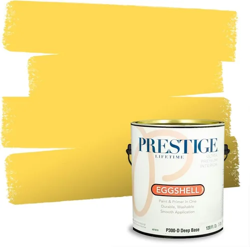 Miniatura 222 de PRESTIGE Pinturas Pintura Exterior e Imprimación En Uno, 1 Galón, Satinado, Pareja Comparable de Benjamin Moore* Amarillo* 320BM-PCM
