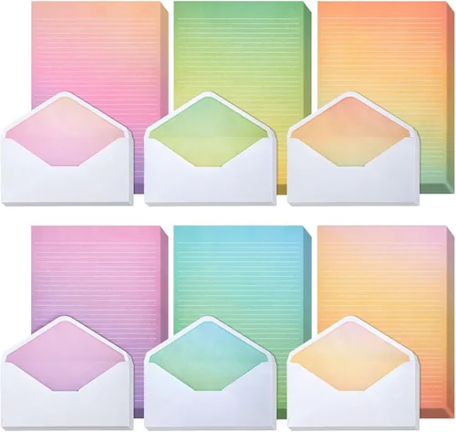 Paper Junkie Juego de papel de papelería y sobres de escritura de cartas, 6 diseños de degradado de acuarela, 60 hojas forradas y 30 sobres (10.25 x
