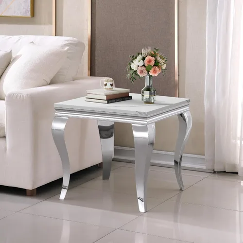 Miniatura 61 de SSLine Mesa de Centro Rectangular de Mármol Sintético para Sala de Estar, Mesa Central Moderna de Mármol Blanco de Lujo con Base Doble en Forma de U