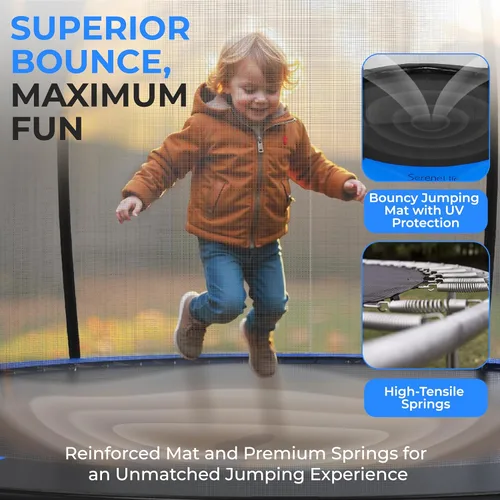 Miniatura 5 de SereneLife Trampoline Outdoor 8FT 10FT 12FT 14FT with Enclosure Net, Ladder and Anti-Rust Coating - ASTM Approved Recreational Trampolines - Heavy