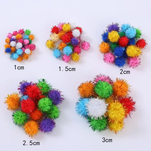 Miniatura 4 de 100 piezas Pompones de Oropel con Purpurina Bolas Brillantes para Manualidades DIY/Decoración de Fiestas/Gato (0.39 pulgadas, 200 piezas)