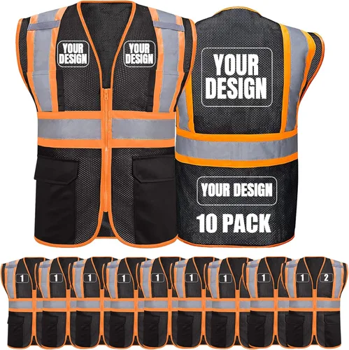 Miniatura 45 de BeautyWill Chaleco de seguridad personalizado Logo Clase 2 Chaleco reflectante de alta visibilidad con bolsillos Ropa de trabajo de construcción