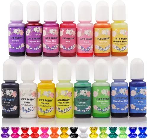 LET'S RESIN Tinte de resina epoxi, pigmento de resina epoxi translúcida de 15 colores, pintura de resinas concentradas sin olor de 0.35 oz cada una,