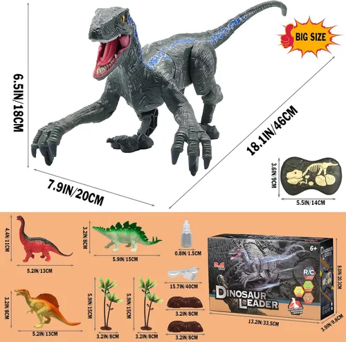Miniatura 2 de Juguetes de dinosaurio de control remoto para niños robot electrónico de dinosaurio con luz LED y rugido 2.4Ghz simulación RC Velociraptor juguetes