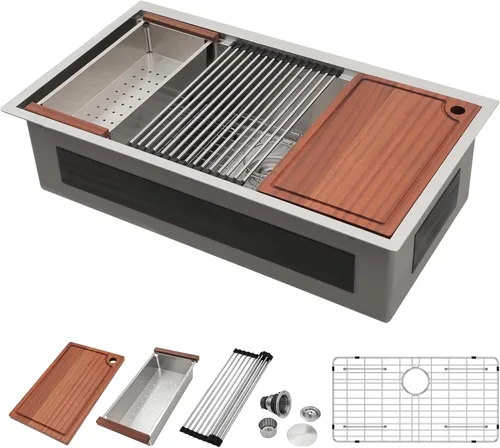 Miniatura 11 de Fregadero de cocina empotrado 30 - Fregadero empotrado de 30"x19" de acero inoxidable calibre 16 de un solo tazón debajo de la encimera