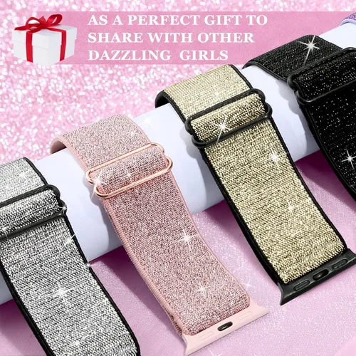 Miniatura 4 de Correas elásticas de nailon brillantes compatibles con correas de Apple Watch de 1.496 pulgadas, 1.575 pulgadas, 1.614 pulgadas, 1.654 pulgadas