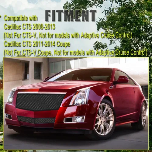 Miniatura 2 de Compatible con Cadillac CTS 2008-2013 y Cadillac CTS Coupé 2011-2014 Negro Acero inoxidable Doble Malla de Alambre Rejilla Inserto Combo