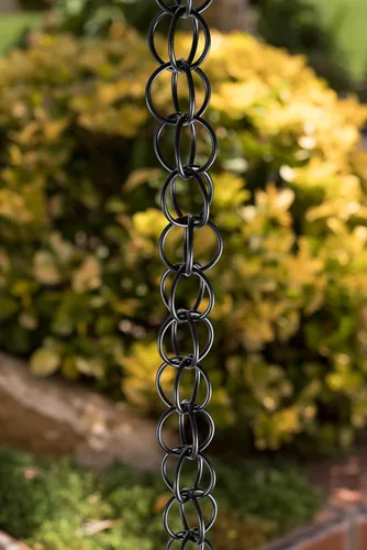 Miniatura 2 de Monarch Rain Chains Anillo de aluminio negro cadenas de lluvia para canaletas – Extensión negra de 3 pies Cadena de lluvia decorativa
