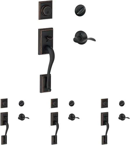 SCHLAGE Set de perillas de cilindro simple Addison y manija Accent para la mano izquierda, bronce envejecido (F60 ADD 716 Acc LH) (Paquete de 4)