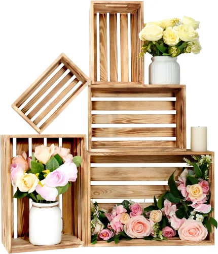 5 piezas de cajas de madera decorativas para exhibición, 5 tamaños grandes de cesta de madera estilo granja para contenedor de almacenamiento y