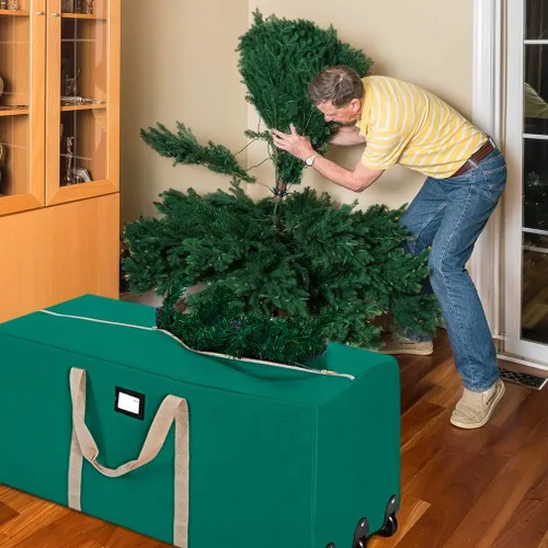 Miniatura 3 de ProPik Bolsa de almacenamiento rodante para árbol de Navidad, se adapta a árboles desmontados de hasta 9 pies de altura, 28 x 16 x 60 pulgadas, Verde