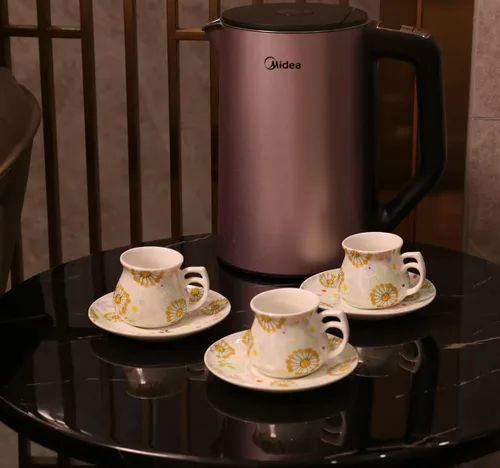 Miniatura 6 de GuangYang 12 Piezas Tazas y Platillos Expresso para 6 Personas, Juego de 6 Tazas de Café Turco de 2 Onzas, Patrón Floral de la Suerte, Buen Juego