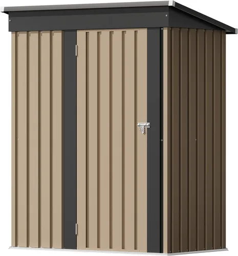 Flamaker Cobertizo de almacenamiento de 5 x 3 pies, impermeable, de metal, para jardín, con puerta con cerradura, cobertizo de herramientas para