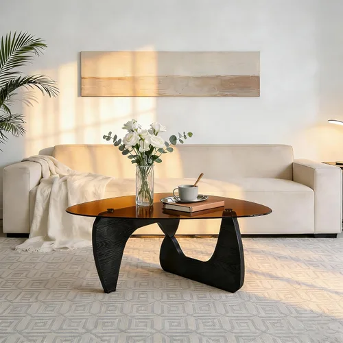 Miniatura 5 de Mesa de centro pequeña, mesa de centro negra moderna de mediados de siglo para sala de estar, mesas centrales abstractas con parte superior